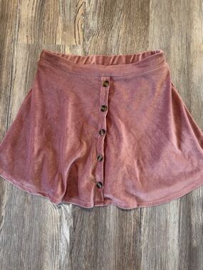 Button-Front Corduroy A-Line Skirt in Dusty Rose